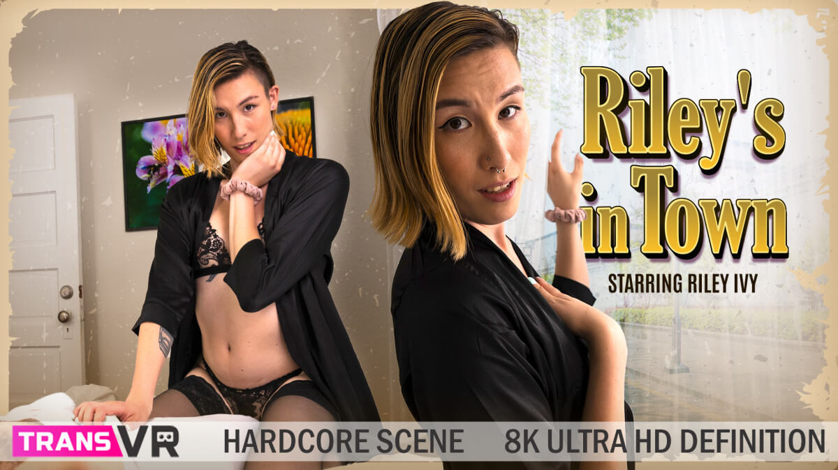 Riley Ivy performs a blowjob and handjob in lingerie during a 60 FPS VR POV scene filmed by TransVR.